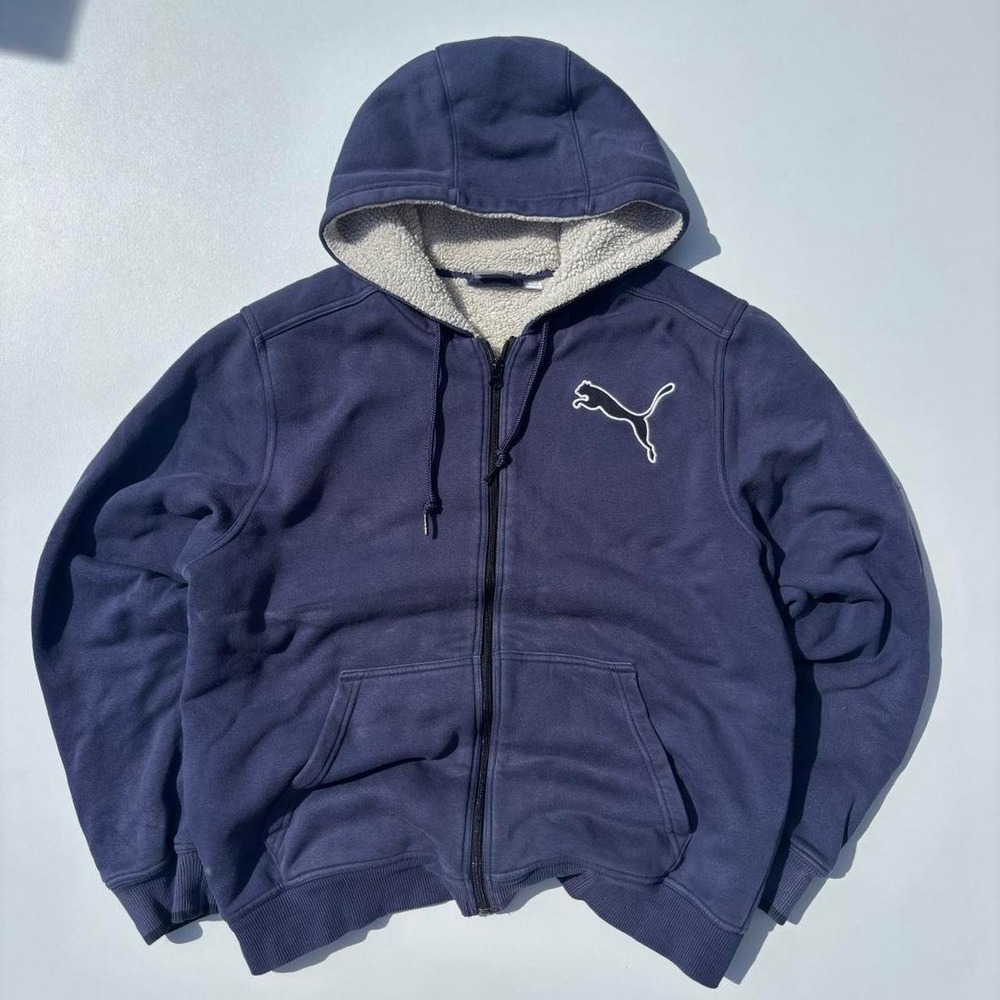 Navy Blue Puma Sherpa Lined Zip Up Hoodie - M